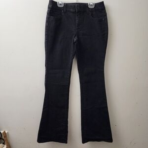 Chico's Platinum Blk Denim Stretch Jeans Womens 00 Flared Decorative Stitching